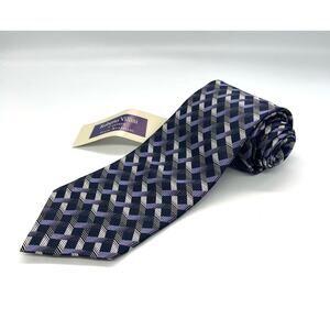 Roberto Villini Couture Purple Balck Silver Geometic 100% Silk Tie 56”x3.5” NWT